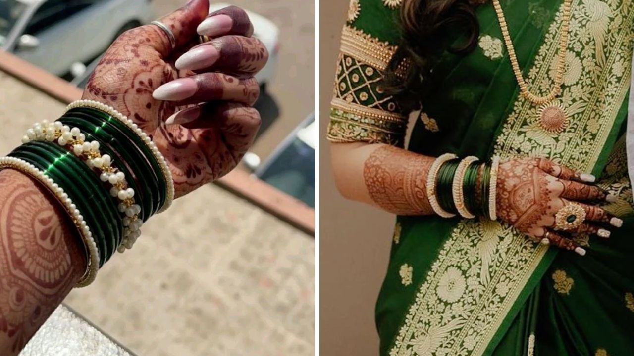 लग्नातील हिरव्या चुड्यामध्ये नवरी मोत्याच्या बांगड्या घालते. त्यामुळे तुम्ही या पद्धतीने छान चुडा लग्नात परिधान करू शकता.