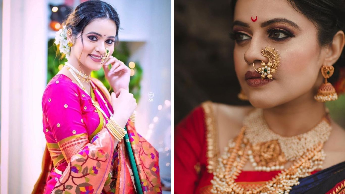 नथीशिवाय महाराष्ट्रीयन साज पूर्ण होत नाही. मोती आणि सोन्याच्या तारेचा वापर करून नथ तयार केली जाते. पारंपारिक मोत्यांची नथ विविध आकारात बाजारामध्ये उपलब्ध आहे. याशिवाय तुम्ही डायमंड आणि ऑक्सिडाइजच्या वेगवेगळ्या डिझाईनमध्ये सुद्धा नथ परिधान करू शकता.
