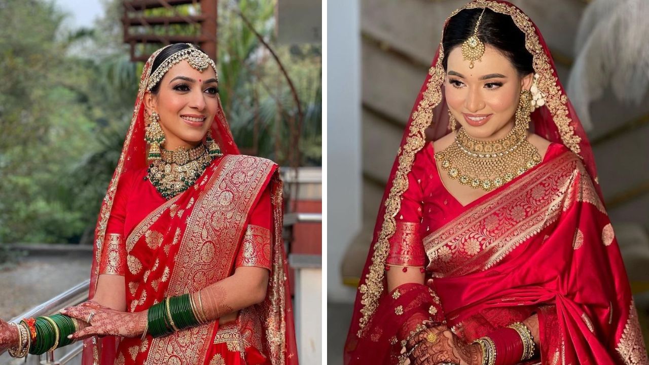 लग्नामध्ये बनारसी शालू किंवा भरीव नक्षीकाम असलेली साडी परिधान केल्यास तुम्ही या पद्धतीचा हेवी डिझाईन असलेला मांग टीका डोक्यात परिधान करू शकता. यामुळे तुमचा लुक खूप सुंदर आणि उठावदार दिसेल.