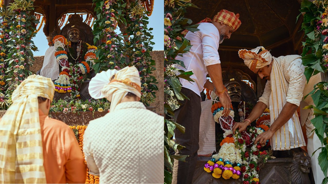 छत्रपती शिवाजी महाराजांच्या जयंतीनिमित्त आज, रायगडावर 'छावा' चित्रपटानिमित्त अभिनेता विकी कौशल आणि दिग्दर्शक लक्ष्मण उतेकर यांनी हजेरी लावली होती. यावेळी अभिनेत्याने आणि चित्रपटाच्या दिग्दर्शकांनी महाराजांच्या पुतळ्याला फार घालत अभिवादन केले आहे.