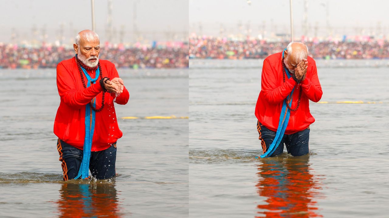 पंतप्रधान नरेंद्र मोदी यांनी गंगेमध्ये जाऊन स्नान देखील केले. यावेळी त्यांनी गंगेमध्ये डुबकी मारली. तसेच माळा देखील जपली