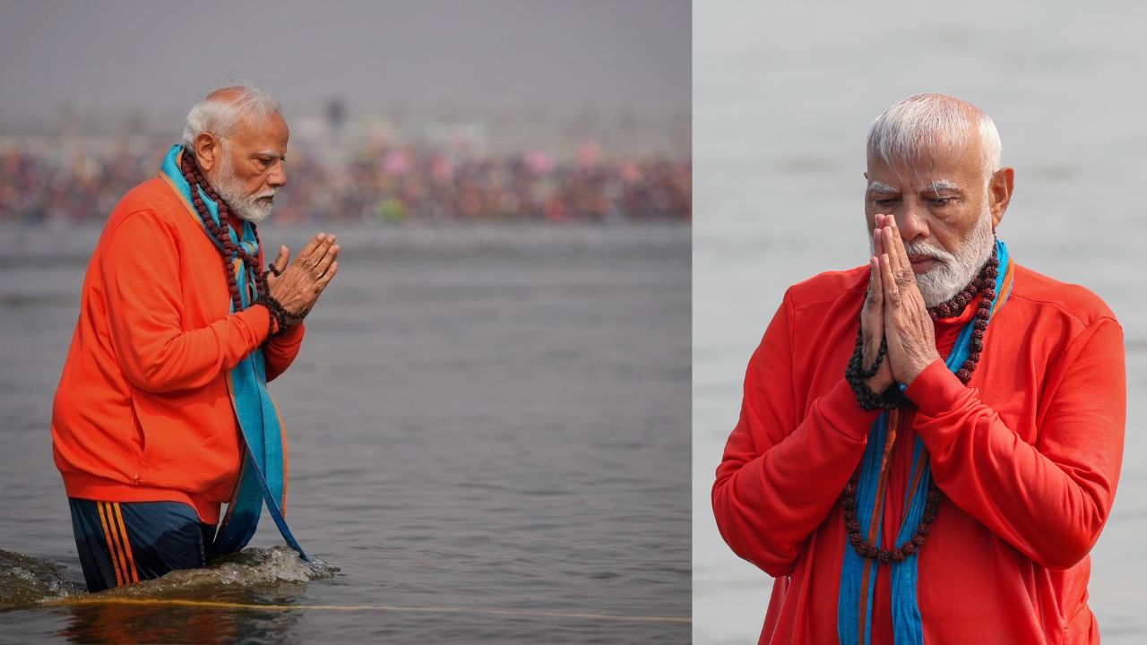 पंतप्रधान नरेंद्र मोदी यांनी घातलेल्या माळेची देखील सोशल मीडियावर चर्चा रंगली आहे. पंतप्रधान मोदी यांनी गंगास्नानवेळी रुद्राक्षाची माळ गळ्यामध्ये घातली होती. 