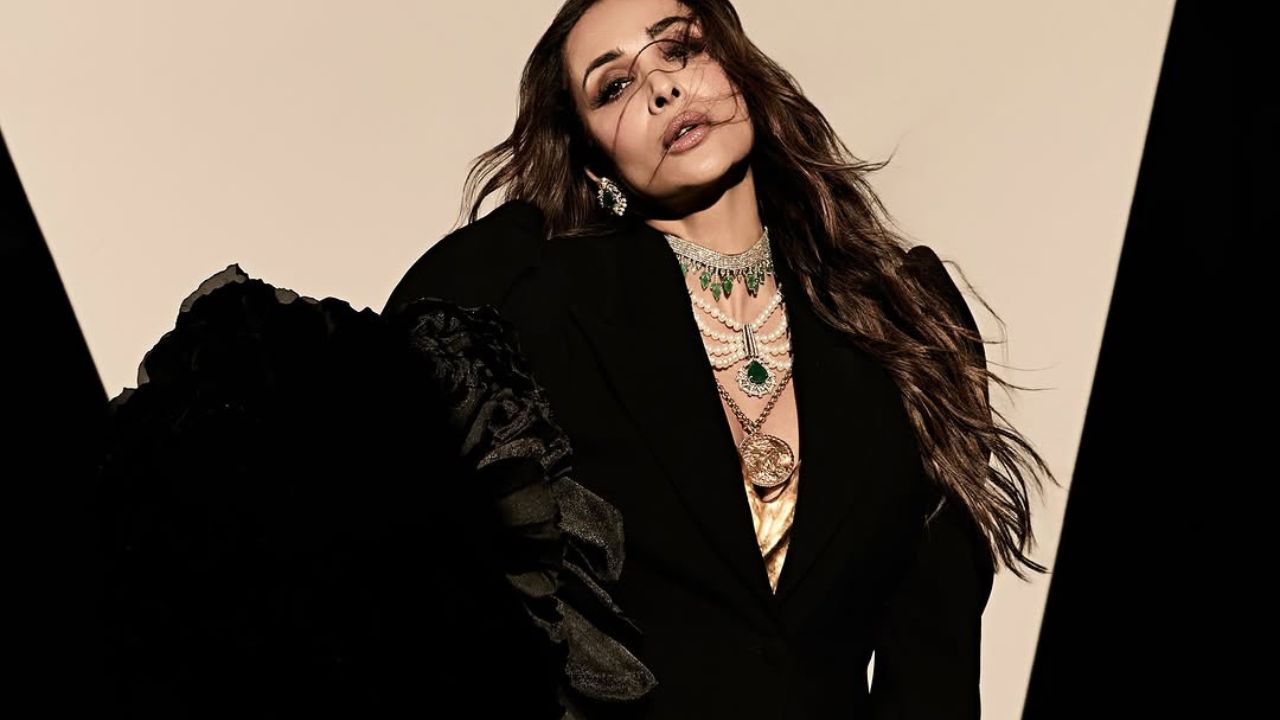 डिझाईनर मंदिरा रिकने हा ड्रेस डिझाईन केला असून मलायकाने नेहमीच्या सहजतेने हा पँटसूट कॅरी केला आहे. मलायका काळ्या रंगाच्या ब्लेझरमध्ये दिसत आहे ज्यामध्ये डीप नेकलाइन ठेवली असून अत्यंत क्लासीरित्या सांभाळले आहे