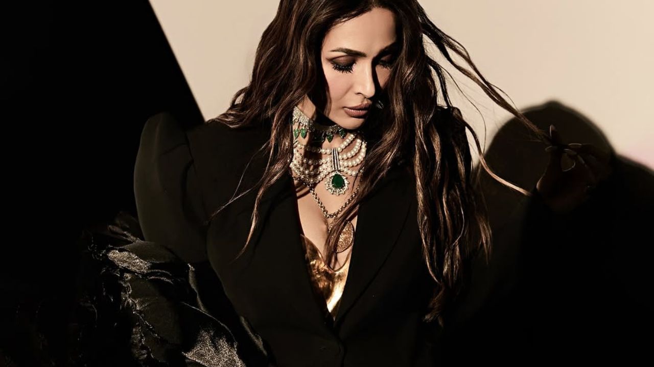 मलायकाने यासह गळ्यात मोत्याचा पाचू गुंफलेला तीन थरांचा नेकलेस परिधान केला असून एक गोल्डन नेकलेसही घातला आहे तो तिच्या डीप नेकलाईनमध्ये परफेक्ट बसला आहे आणि सर्वांचे लक्ष वेधून घेतोय