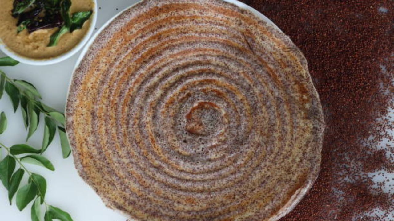 रागी डोसा हा एक चविष्ट दक्षिण भारतीय डोसा आहे जो नाचणीपासून बनवला जातो, ज्याला रेड बाजरी असेही म्हणतात. हे लोह आणि फायबरने समृद्ध आहे आणि अनेक दक्षिण भारतीय घरांमध्ये बनवले जाते. वजनावर नियंत्रण आणण्यासाठी तुम्ही या डोशाचा समावेश करून घेऊ शकता