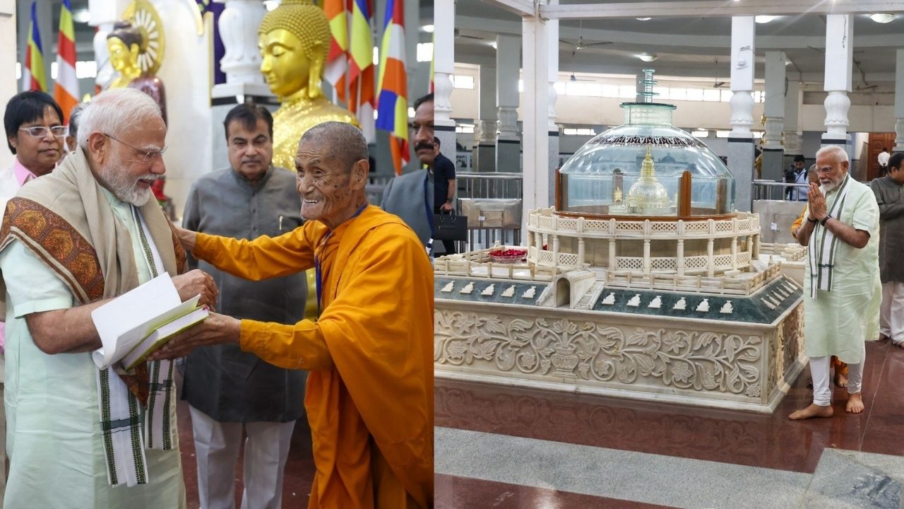पंतप्रधान नरेंद्र मोदी यांनी दिशाभूमीला देखील भेट दिली आहे. बौद्ध भिक्षुकांसह मोदी यांनी अभिवादन केले. 