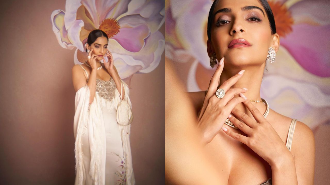 हेअर बन, स्मोकी मेकअप,  पिंक लिपस्टिक, डार्क आय लाईनर आणि गळ्यात लॉकेट असा लूक करून अभिनेत्रीने कॅमेऱ्यासमोर सुंदर फोटोशूट केले आहे. सोनमने आपला संपूर्ण लूक व्हाईट डायमंड ज्वेलरीने पूर्ण केला आहे. 
