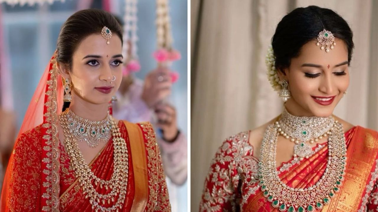 लग्नात काहींना साडी किंवा लेहंगा घातल्यानंतर हेवी लुक हवा असतो. त्यामध्ये तुम्ही गळ्याभोवती स्टोन वर्क केलेला नेकलेस घालू शकता. यामुळे लग्नात तुमची शोभा वाढेल. 