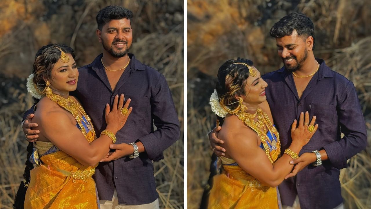 चित्राने साडीला आणि चेहऱ्यावर सूट होईल असा सुंदर आणि उठावदार मेकअप केला आहे. डोळ्यांमध्ये काजळ, आयलायनर, डार्क भुवया, लाल रंगाची सुंदर चमकदार लिपस्टिक लावली आहे. 