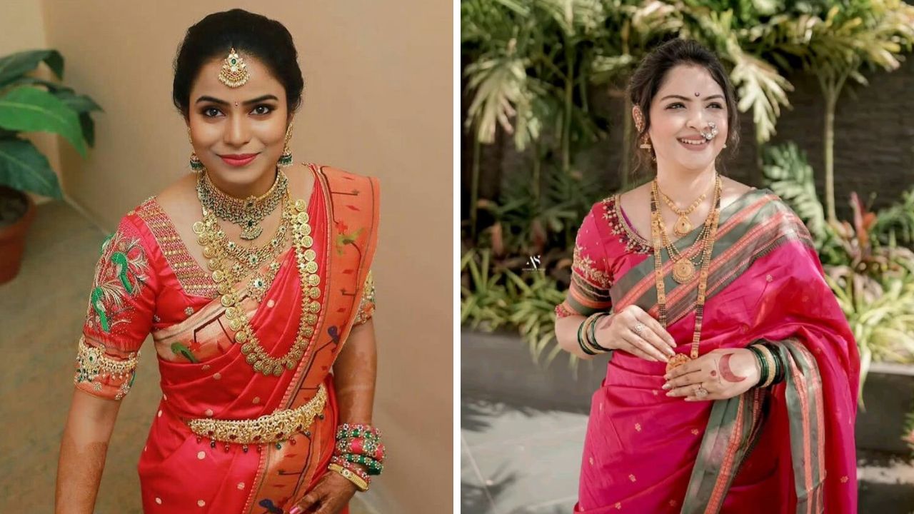 लाल रंग कोणत्याही त्वचेवर अतिशय खुलून दिसतो. लाल रंगाच्या साडीमध्ये तुम्ही हिरव्या किंवा इतर रंगाची काठ असलेली पैठणी साडी नेसू शकता. 