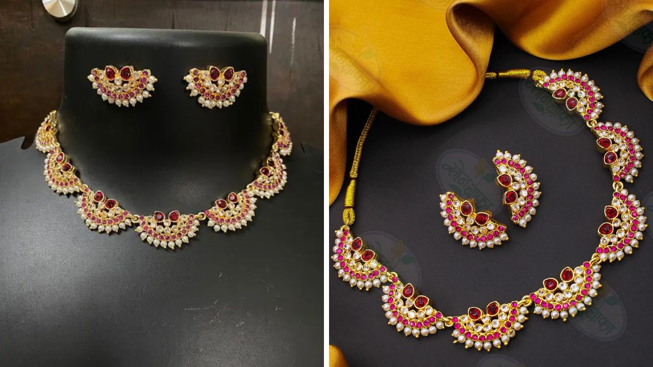 पैठणी किंवा सिल्क साडी नेसल्यानंतर सगळ्यांचं मोत्याचे दागिने घालायला खूप आवडतात. त्यामुळे तुम्हीसुद्धा साडी नेसल्यानंतर या पॅटर्नचे चंद्रकोर चोकर परिधान करू शकता. 
