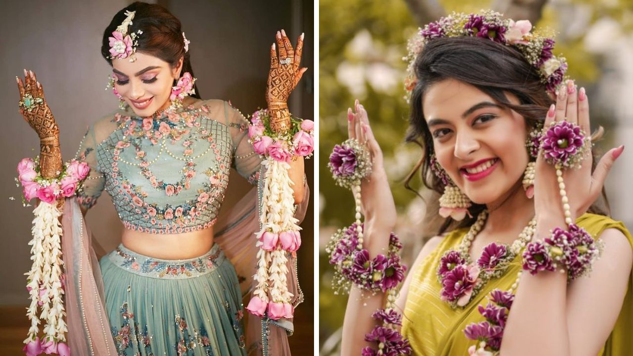हळदीमध्ये तुम्हाला जर वेस्टन लूक हवा असेल तर तुम्ही ऑर्किडच्या फुलांपासून बनवलेले सुंदर दागिने घालू शकता. ऑर्किडच्या फुलांपासून गळ्यातील हार, बांगड्या, मांगटिका इत्यादी दागिने बनवू शकता. 