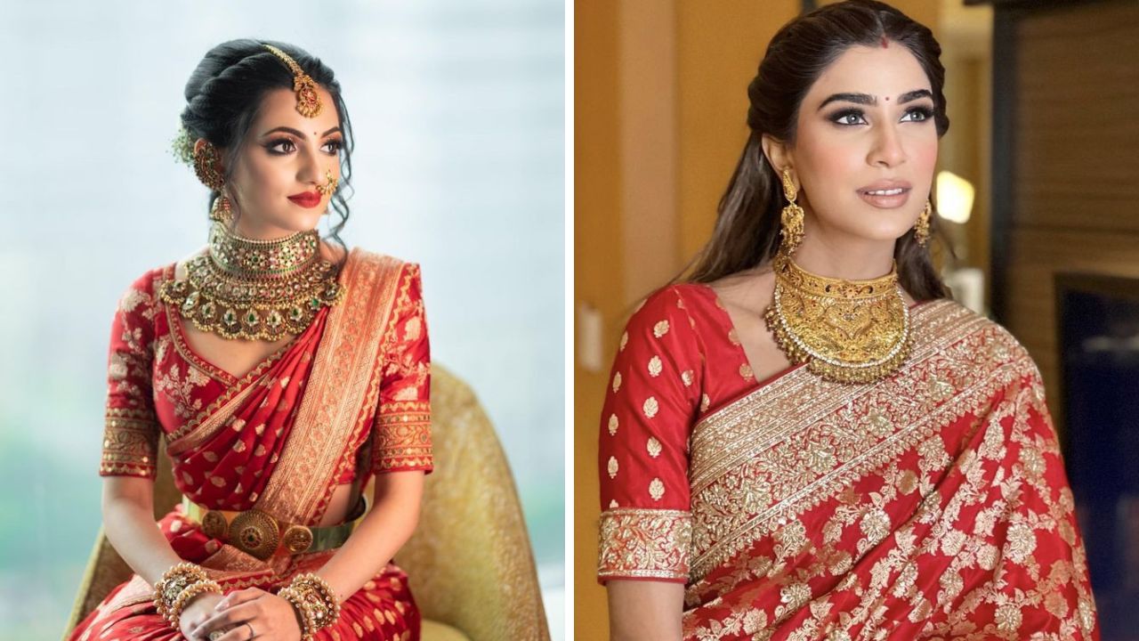 लाल रंगाची बनारसी साडी सर्वच महिला आवडीने नेसता बाजारात लाल रंगाच्या बनारसी साडीला मोठ्या प्रमाणावर मागणी आहे. लाल रंगाची साडी अतिशय हेवी लुक देते. 