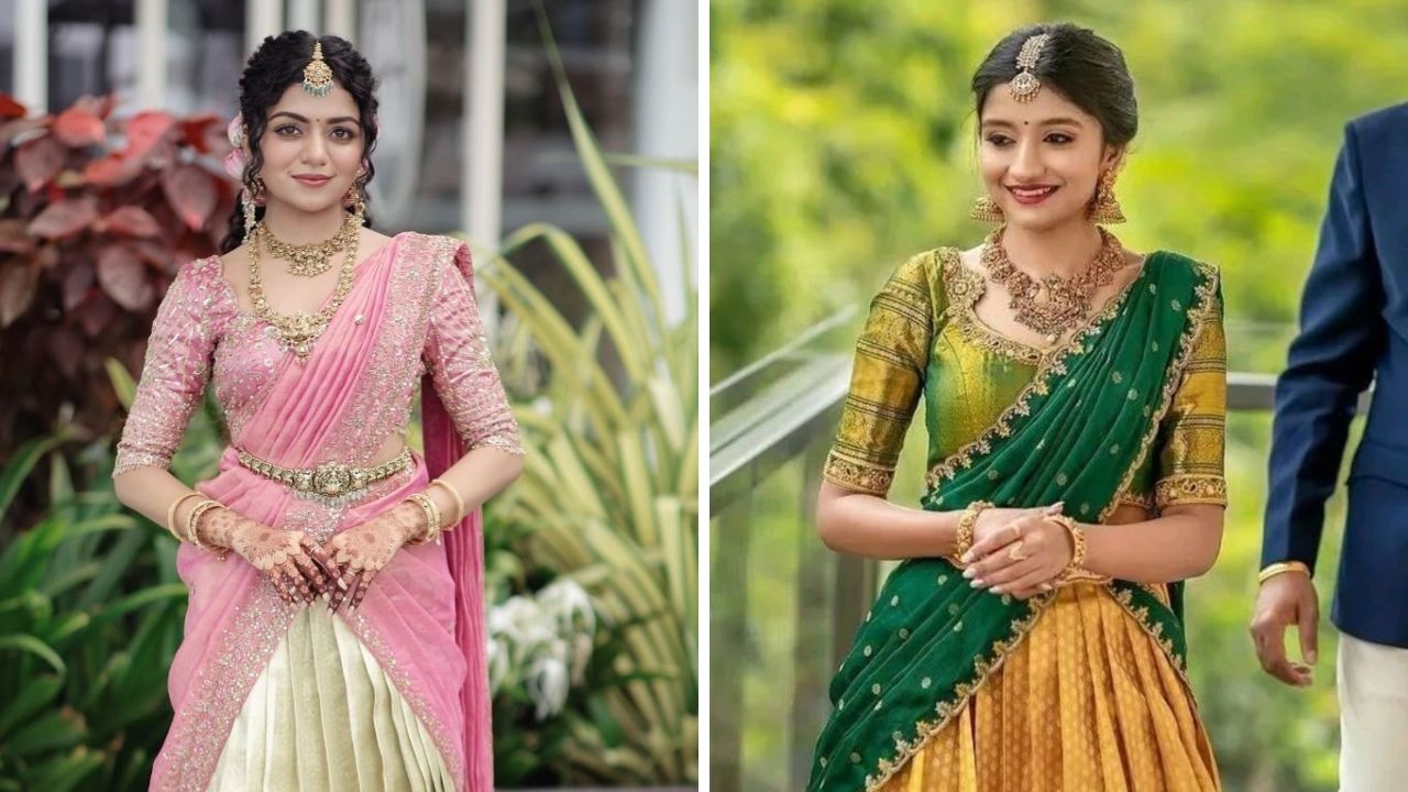 साडीपासून शिवलेल्या लेहेंग्यावर तुम्ही या पद्धतीने दुप्पटा ड्रेप  करू शकता. यामध्ये तुम्हाला साडी नेसल्यासारखा दुप्पटा ड्रेप  करता येईल. 