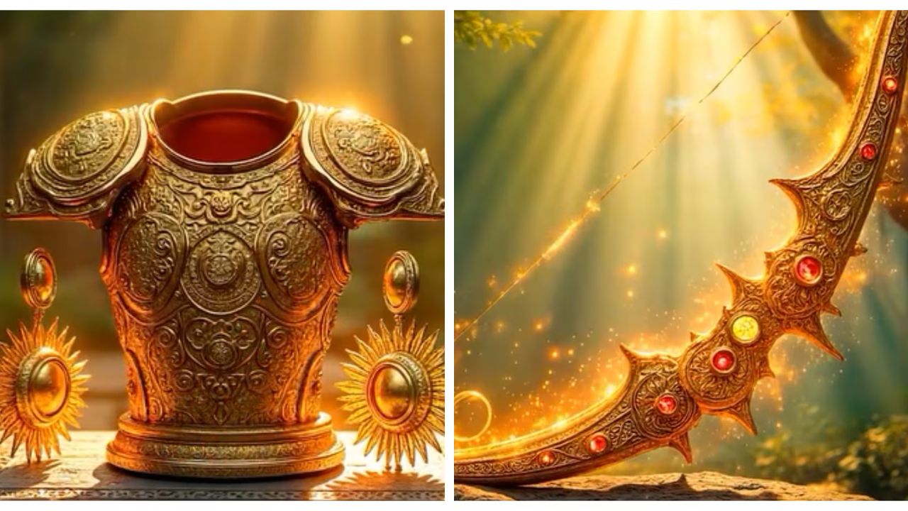 एआयने  कर्णाचा धनुष आणि त्याला जन्मजात मिळालेल्या कवचकुंडलांनाही अद्भुतरित्या तयार केले आहे, जे पुढे इंद्राला दान केले होते. हे अमरत्वाचे प्रतीक आहे
