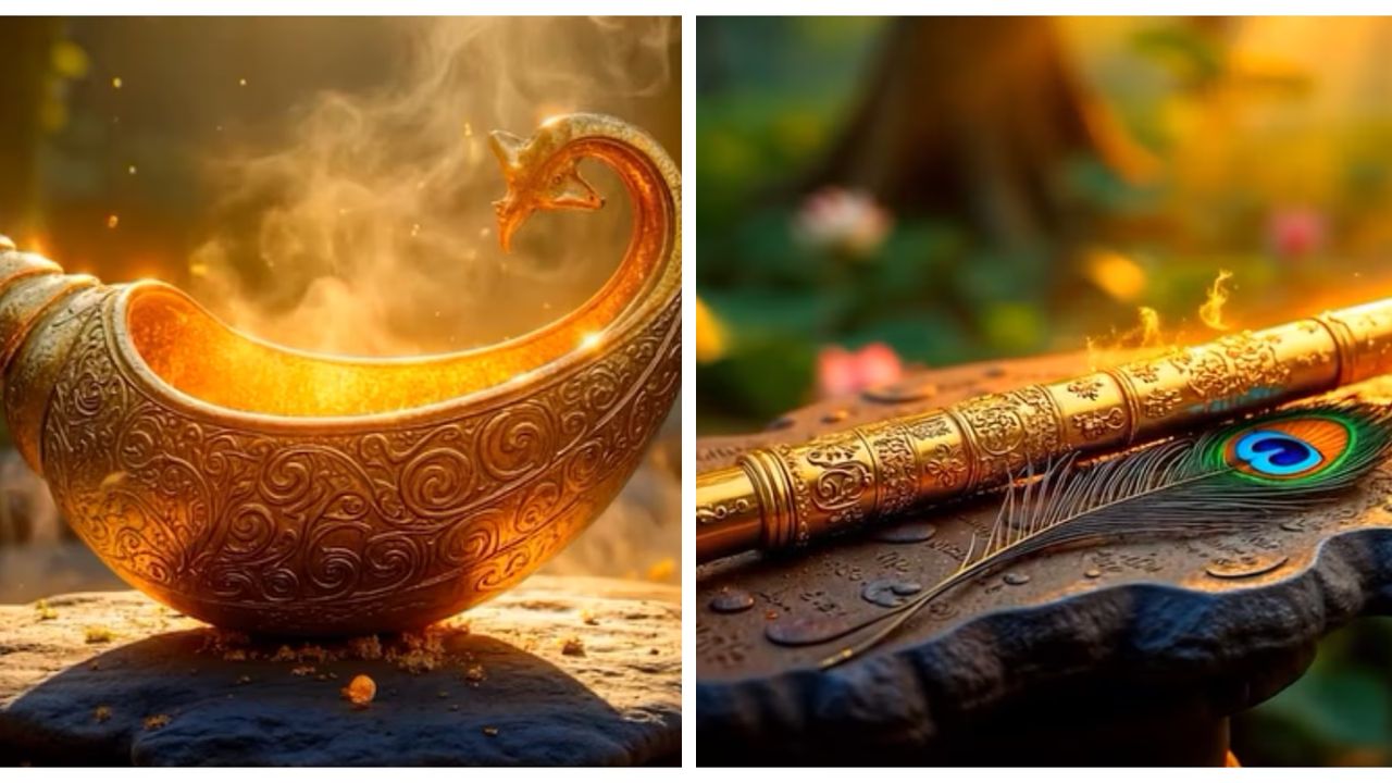 व्हायरल व्हिडिओमध्ये भगवान श्रीकृष्णाची बासुरी दाखवण्यात आली आहे, जिला प्रेम, शांती आणि अध्यात्माचे प्रतीक मानले जाते. यामध्ये भगवान श्रीकृष्णाची कौमोदकी गदा देखील दाखवण्यात आली होती, जी खरोखरच खूपच सुंदर दिसत आहे
