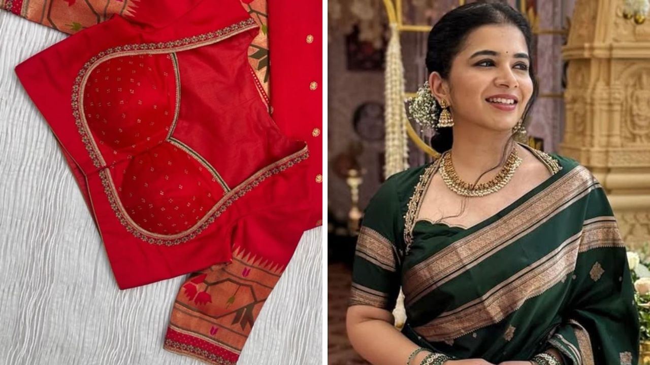 ब्लाऊजला थोडा हटके आणि स्टयलिश लुक द्याचा असेल तर तुम्ही या पॅटर्नचा ब्लाऊज शिवून घेऊ शकता. हा पॅटर्न शिवताना साडीचा काठ आणि साडीच्या आतील रंगाच्या कापडाचा वापर केला जातो.  