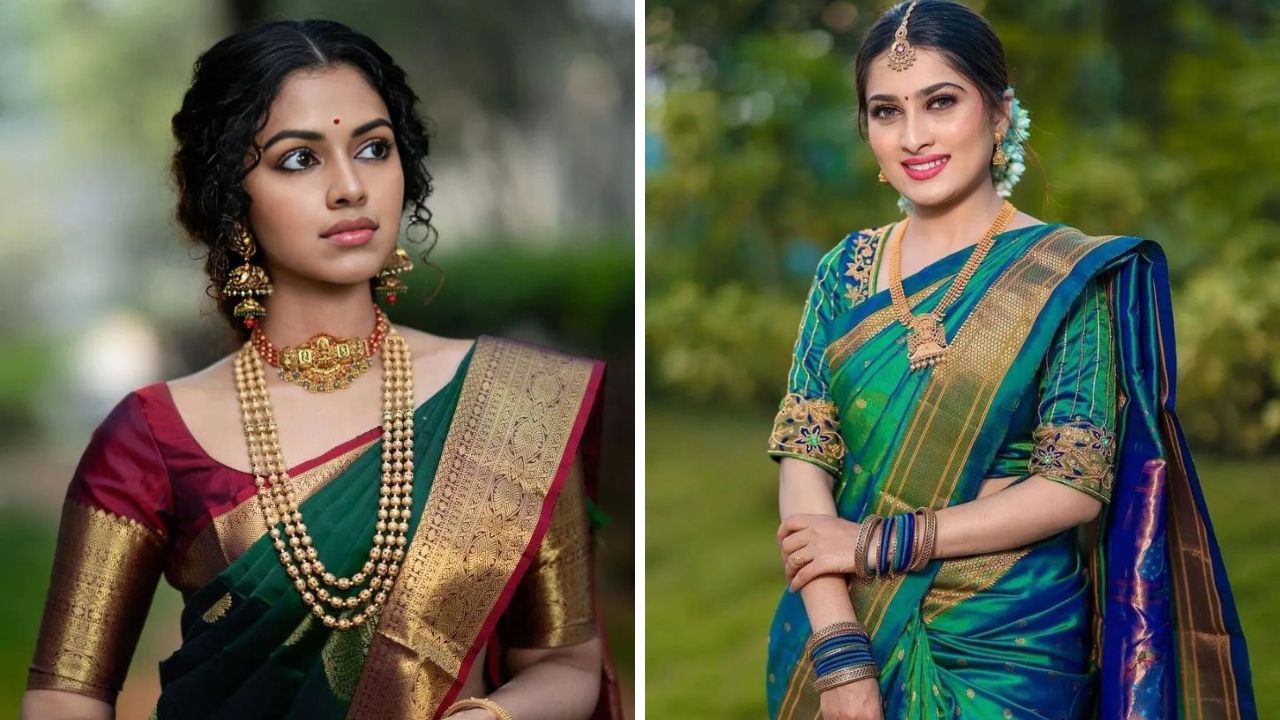 सोनेरी जरीचा वापर करून बनवलेली साडी अतिशय रिच आणि स्टायलिश लुक देते. सोन्याच्या जरीचा वापर करून विणलेला साडीचा काठ सगळ्यांचं आवडतो. सणावाराच्या दिवसांमध्ये तुम्ही जरीचा काठ असलेली साडी नेसू शकता. 