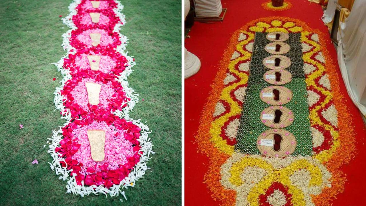 तुम्हाला जर सप्तपदी घेताना सुपारीचा वापर करायचा नसेल तर तुम्ही वेगवेगळ्या रंगाची पायांची पाऊल किंवा ठशांचा वापर करू शकता. 
