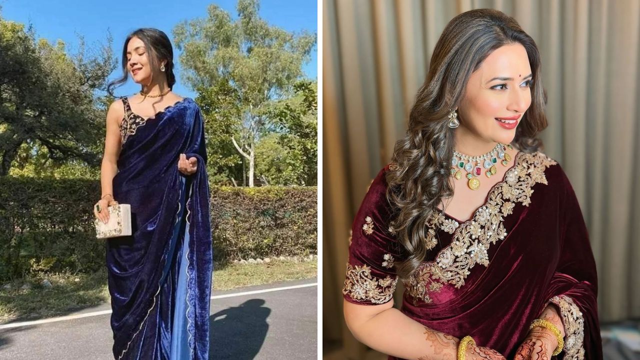 वेलवेटच्या कापडाचा वापर करून तयार करण्यात आलेल्या साडीचा काठ अतिशय साधा असतो. ही साडी आणखीन उठावदार आणि सुंदर करण्यासाठी तुम्ही वेगवेगळी लेस किंवा नक्षीकाम तुम्ही करून घेऊ शकता. 