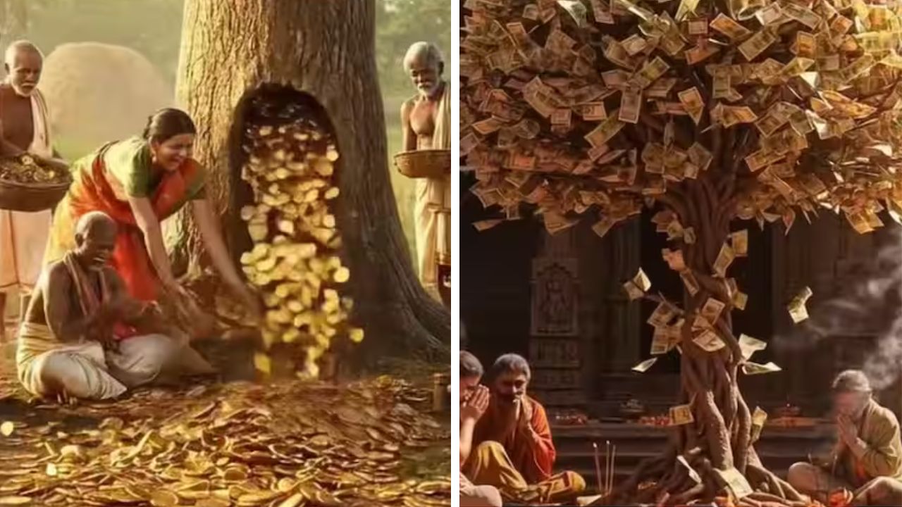 काय सांगता! अचानक झाडावरून होऊ लागला सोन्याच्या नाण्यांचा वर्षाव, पान नाही तर नोटांनी भरले वृक्ष; पाहूनच डोळे दीपतील