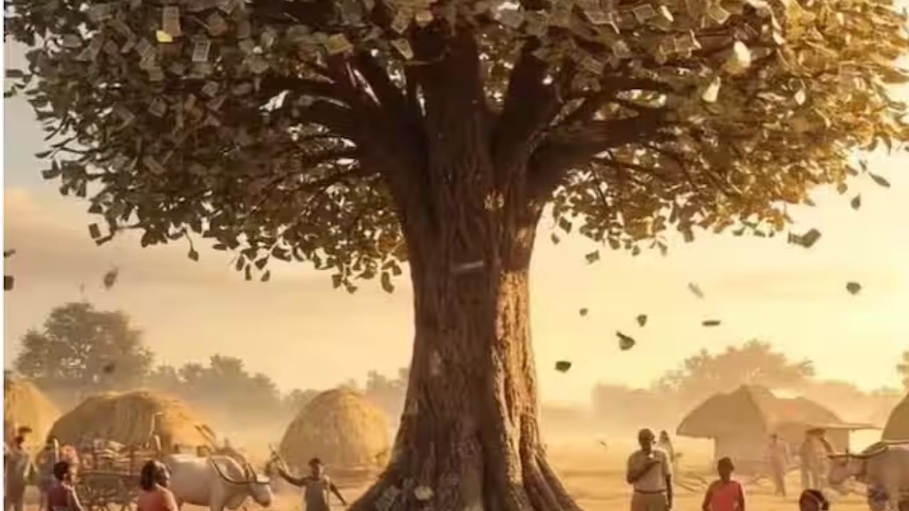 तसेच यात अशी अनेक झाडे दाखवली आहेत ज्यांच्या फांद्यांवर पानांऐवजी नोटा आहेत. एका झाडाच्या आतून नव्हे तर अनेक झाडांमधून सोन्याचे नाणे वाहत असल्याचे यात दिसून आले
