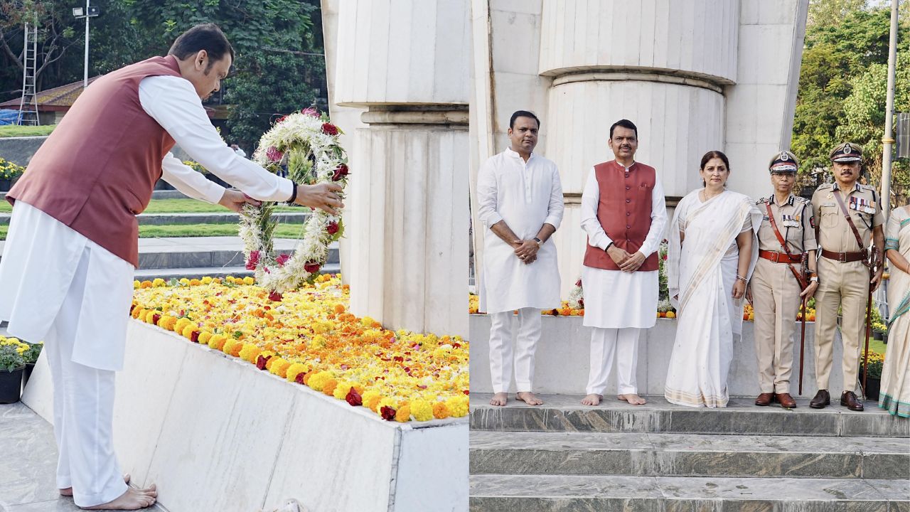 मुख्यमंत्री देवेंद्र फडणवीस यांनी महाराष्ट्र दिनानिमित्त संयुक्त महाराष्ट्राच्या आंदोलनात प्राणार्पण केलेल्या हुतात्म्यांना आज हुतात्मा चौक स्मारक, मुंबई येथे पुष्पचक्र अर्पण करून विनम्र अभिवादन केले. यावेळी विधानसभा अध्यक्ष राहुल नार्वेकर उपस्थित होते. 