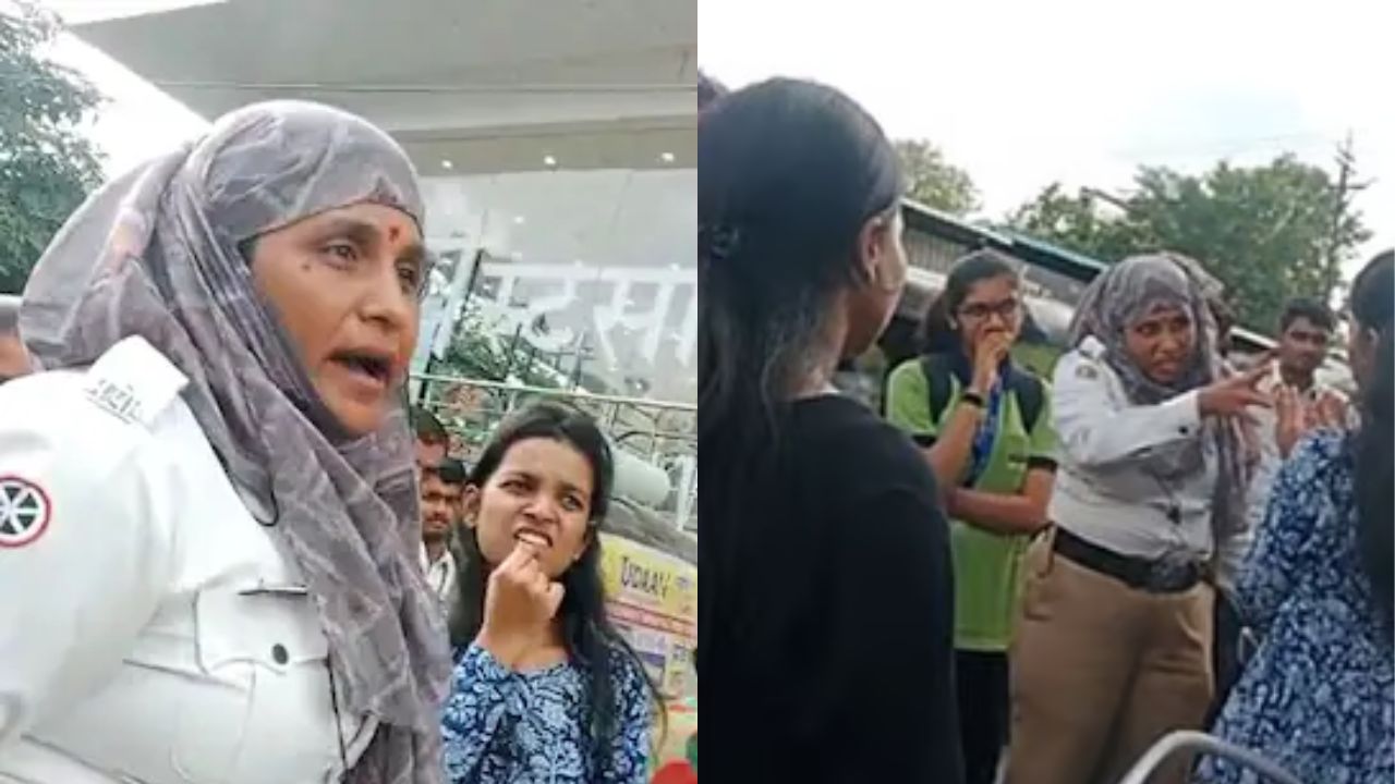 ये झिपरे, आधी बापाला फोन लाव! ट्रिपल सीट दुचाकी चालवणाऱ्या तरुणींना महिला कॉन्स्टेबलने भररस्त्यात बदडलं