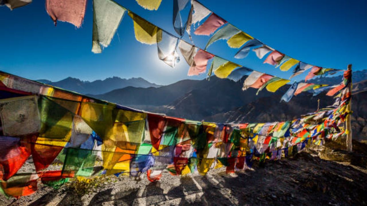 तिबेटी झेंड्यांवर नेमकी कोणती भाषा लिहिली आहे, हे बऱ्याचदा समजत नाही. या झेंड्यांवर 'ओम मणि पद्मे हम' असे लिहिण्यात आले आहे. ओम हा अतिशय पवित्र शब्द आहे. तर मणि म्हणजे रत्न आणि पद्मे म्हणजे कमळ, तर हम म्हणजे ज्ञानाने भरलेला आत्मा.  
