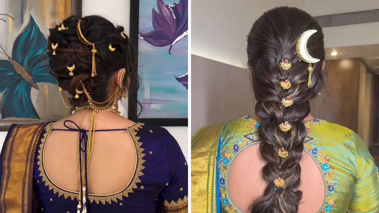 लांब केस असलेल्या महिलांना साडी नेसल्यानंतर केसांची काय हेअर स्टाईल करावी? असा जर प्रश्न पडत असेल तर तुम्ही वेणी घालून या डिझाइन्सचे सुंदर चंद्रकोर क्लिप केसांवर लावू शकता. 