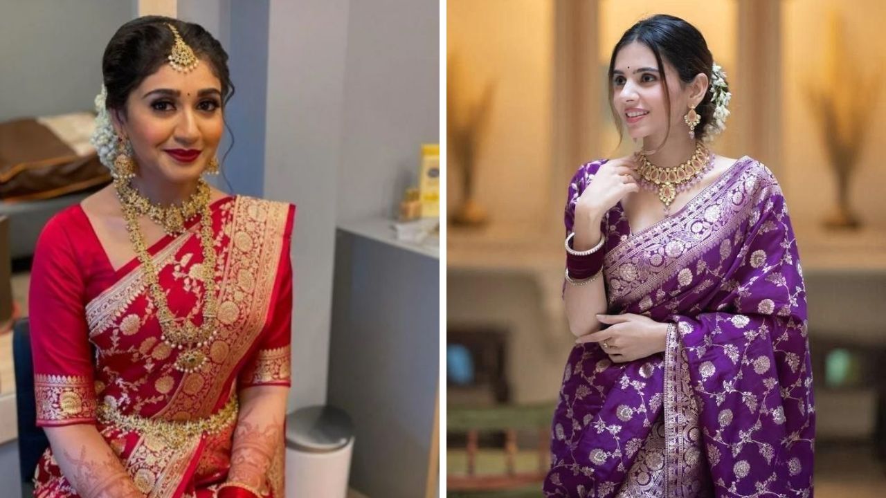 लग्नसमारंभात नेसली जाणारी बनारसी साडी तुम्ही लग्नानंतरच्या पहिल्या वटपौर्णिमा सणाला नेसू शकता. ही साडी नेसल्यानंतर खूप स्टयलिश आणि हटके लुक येतो. 