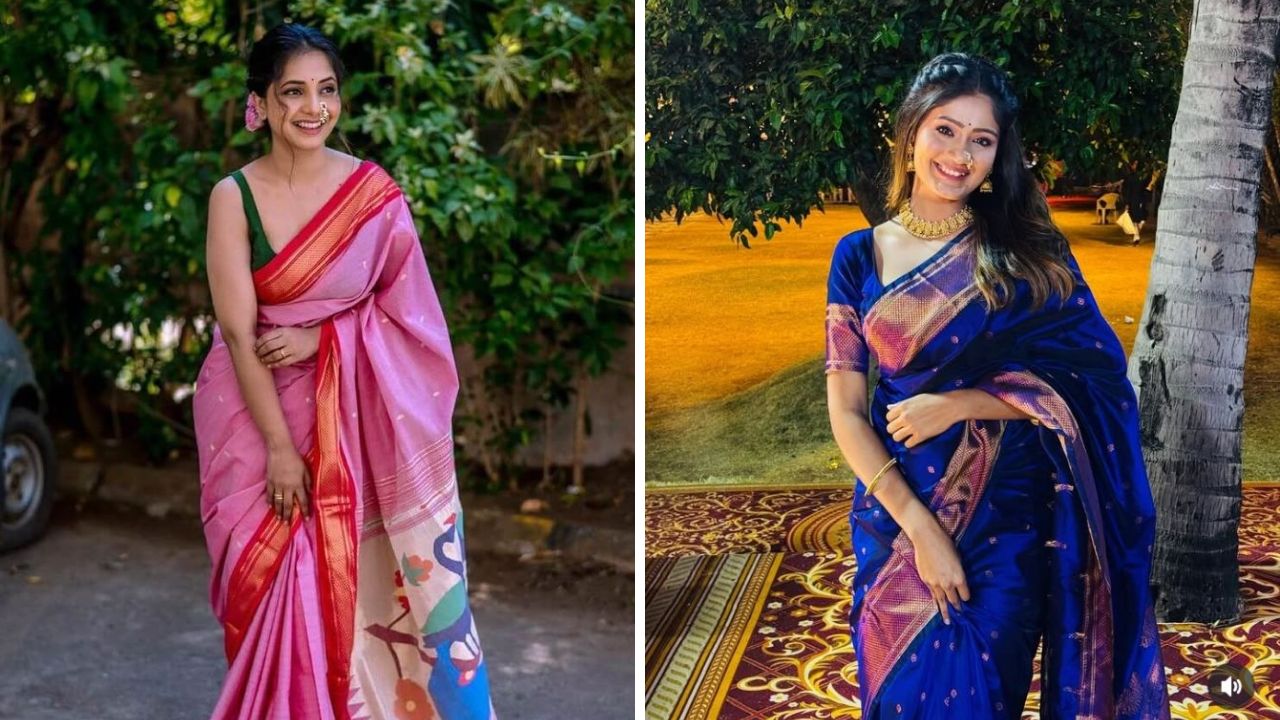 महाराष्ट्राचे महावस्त्र म्हणून ओळखली जाणारी पैठणी साडी सर्वच महिलांना खूप जास्त आवडते. त्यामुळे लग्नाच्या पहिल्या दिवशी तुम्ही मोराचे नक्षीकाम करून विणण्यात आलेली किंवा सोन्याची जर असलेली पैठणी साडी नेसू शकता. 