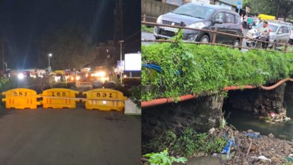 Karjat News : नेरळ गावातील  पुलाचा पाया खचला ; स्थानिकांच्या सतर्कतेमुळे टळला अनर्थ