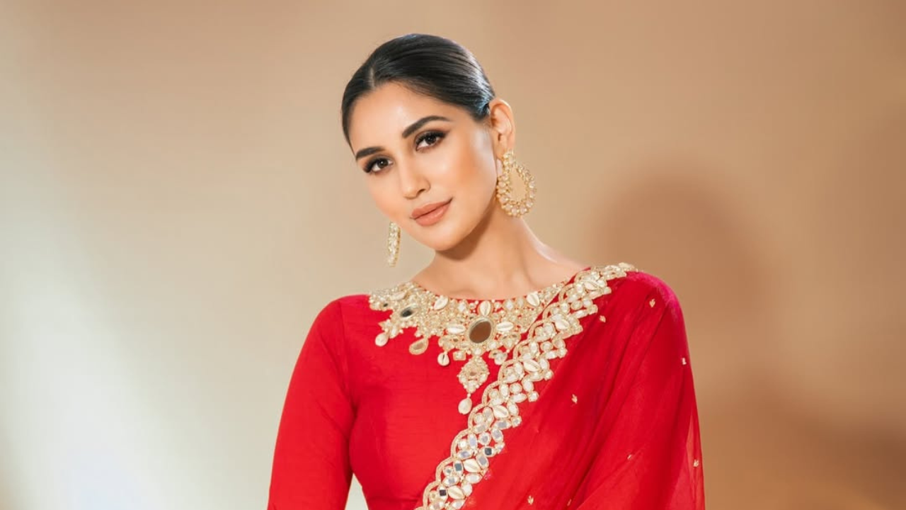 अभिनेत्रीचा चेहरा अगदी गुलाबाच्या कळीसारखा खिळला आहे. डोळ्यांना काजल आणि कानामध्ये झुमके असा तो साज शृंगार!