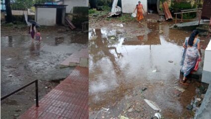 Karjat News : सर आली धावून शाळा गेली वाहून; अंगणवाडी आणि उर्दु शाळेतील विद्यार्थ्यांची कसरत