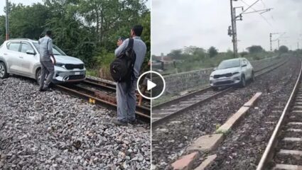 हद्दच झाली राव.. तरुणीनं रेल्वे रुळावर चालवली भरधाव कार, १ तास चालला हाय-व्होल्टेज ड्रामा, १५ गाड्या वळवल्या; Video Viral