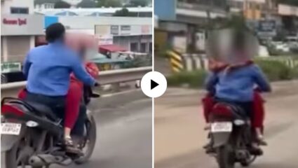 Viral Video : प्रेयसीला धावत्या गाडीच्या टाकीवर बसवून तरुणाचे अश्लील चाळे; भर रस्त्यात प्रेमी युगलाचा तमाशा