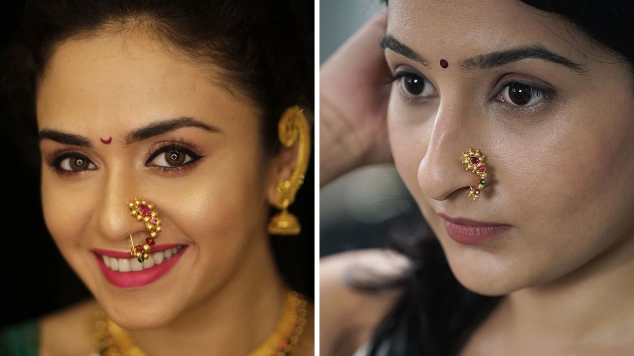 पूर्वीच्या काळापासून ते आत्तापर्यंत सर्वच महिलांच्या नाकात तुम्ही नथ दागिना पहिला असेल. पांढरे मोती आणि सोन्याच्या तारीचे गुंफण करून बनवलेली नथ नाकाची शोभा वाढवते. तसेच तुम्ही सोन्याच्या मण्यांचा वापर करून बनवलेली नथ सुद्धा खरेदी करू शकता. 