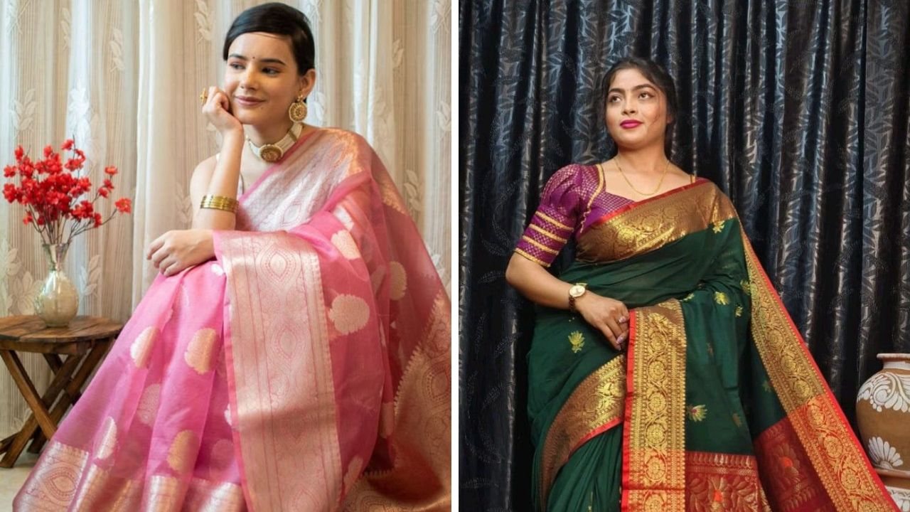 कॉटनची साडी सर्वच महिलांना खूप जास्त आवडते. त्यामुळे शुभ प्रसंगी घालण्यासाठी कॉटन बनारसी साडी विकत घेऊ शकता. ही साडी पूर्णपणे रेशमी धाग्यांचा वापर करून विणली जाते. साडी विणण्याची प्रक्रिया अतिशय गुंतागुंतीची आहे. साडीची बॉर्डर आणि पदरावरील जरीचे काम सगळ्यांच आकर्षित करते. 