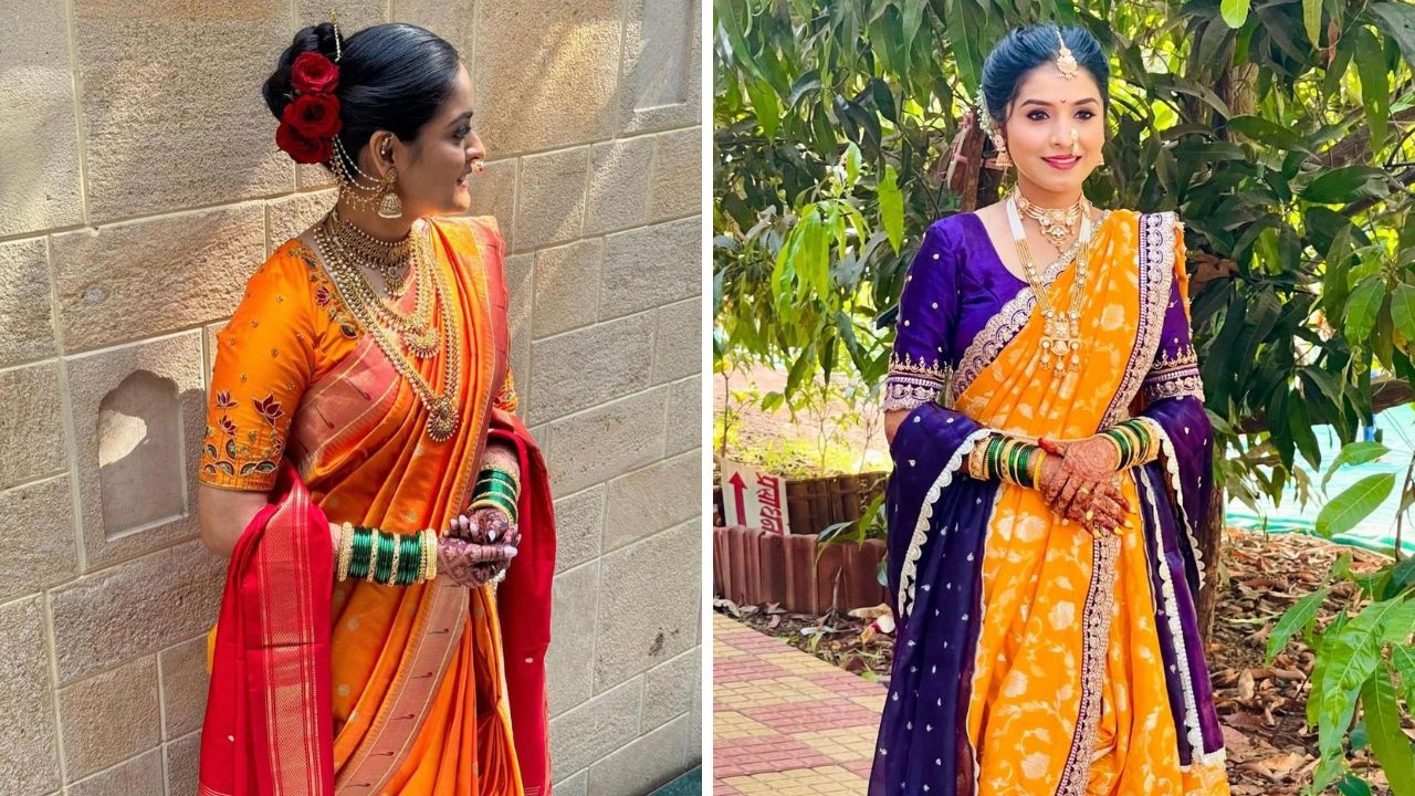 रंगीत खड्यांचे स्टोन वर्क करून शिवलेला ब्लाऊज नऊवारी साडीची शोभा वाढवेल. नऊवारी साडीवर लुक आणखीनच उठावदार करण्यासाठी तुम्ही पेशवाई लुक करू शकता. 