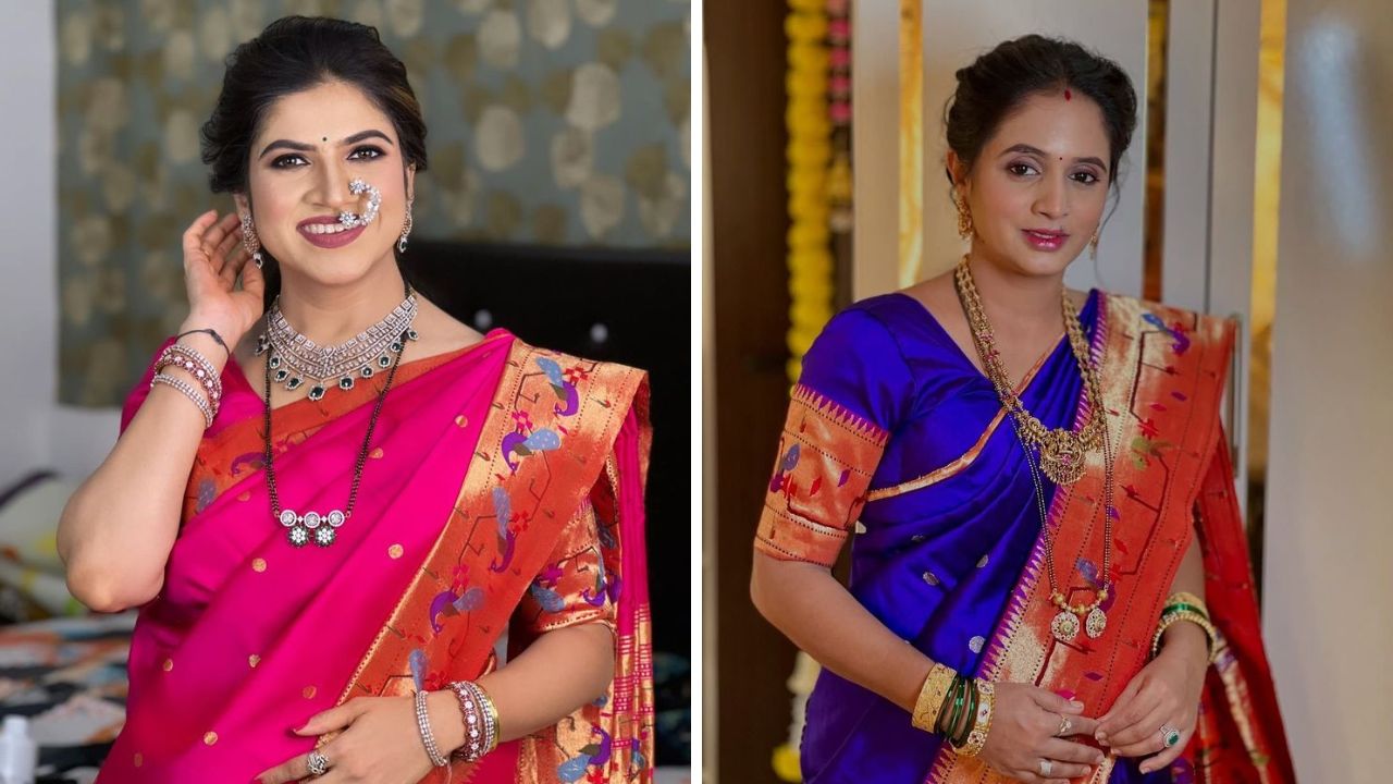 पैठणी किंवा सिल्वर बॉर्डर असलेली काठपदर साडी नेसल्यानंतर त्यावर तुम्ही काळे मणी आणि डायमंडच्या वाट्यांचे कॉम्बिनेशन असलेले मंगळसूत्र परिधान करू शकता. 