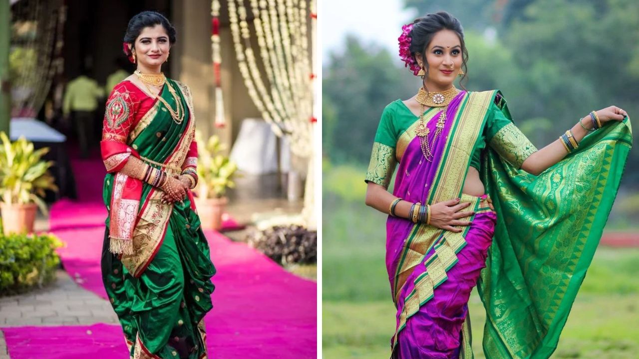 लग्नात तुम्ही पेशवाई पद्धतीने नेसवलेली नऊवारी साडी नेसू शकता. सुरूवातीच्या काळामध्ये पेशवाई नऊवारी साडी नेसण्यासाठी भरजरी साड्यांचा वापर केला जायचा. या साडीच्या काठाचा वापर करून सुंदर पद्धतीने नऊवारी साडी नेसली जाते. 