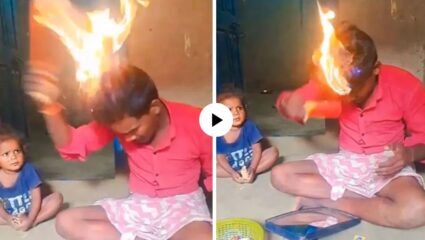 जीवघेणा खेळ! चिमुकल्या समोर तरुणाचा धोकादायक स्टंट; नेटकऱ्यांकडून संताप व्यक्त, VIDEO VIRAL