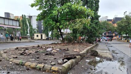 Navi Mumbai : सिडकोने डांबरीकरणाच्या नावाखाली …. ; सानपाडा रेल्वे स्थानकाबाहेरील रस्त्याच्या दुरावस्थेवर मनसे आक्रमक