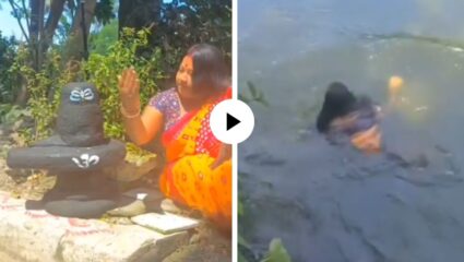 रील बनवत महादेवाची पूजा करत होती महिला तितक्यात देवाने दिलं कर्माच फळ… पाहून हसूच आवरता येणार नाही; Video Viral