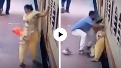 क्षणभरात जीव टांगणीला! धावत्या ट्रेनमधून उतरताना महिलेचा पाय घसरला अन्…, पाहा काय घडलं पुढं?, Video Viral