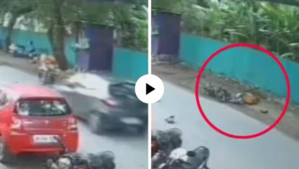 मृत्यूचा खेळ! मद्यधुंद अवस्थेत चालवली कार, नियंत्रण सुटले अन्…; दुचाकीस्वार उडाला हवेत, Video Viral