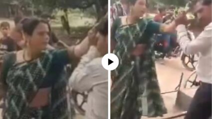 हाय वोल्टेज ड्रामा! भर रस्त्यात पत्नीची पतीला बेदम मारहाण; केस पकडले अन् लगावली कानशिलात, Video Viral