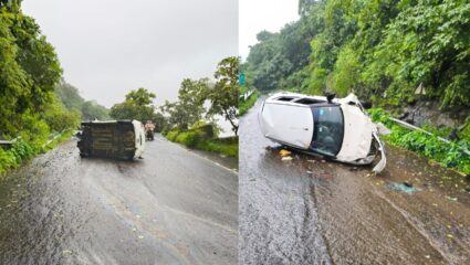 Matheran Accident : अवघड वळणावर कारचं नियंत्रण सुटलं अन्…, माथेरान घाटात मारुती स्विफ्ट गाडीला अपघात