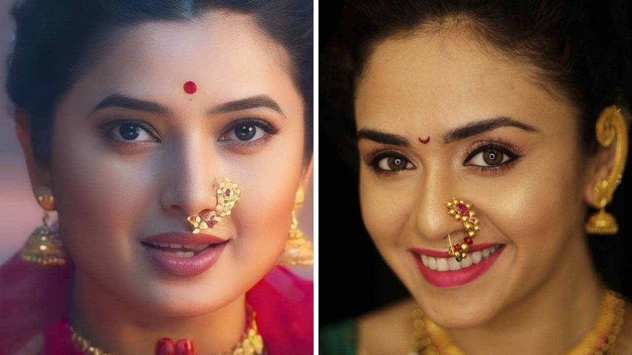 सर्वच महिलांना पांढऱ्या मोत्यांची नथ खूप जास्त आवडते. त्यामुळे तुम्ही मोठ्या आकाराची नथ नऊवारी किंवा सहावारी साडीवर घालू शकता.  